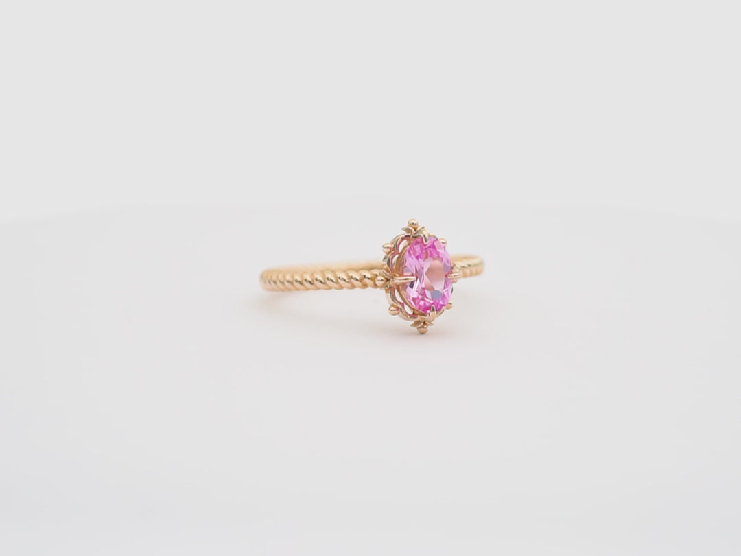 anya vintage pembe safir tektas altın burgu kol yüzük, Pink sapphire vintage solitaire gold ring